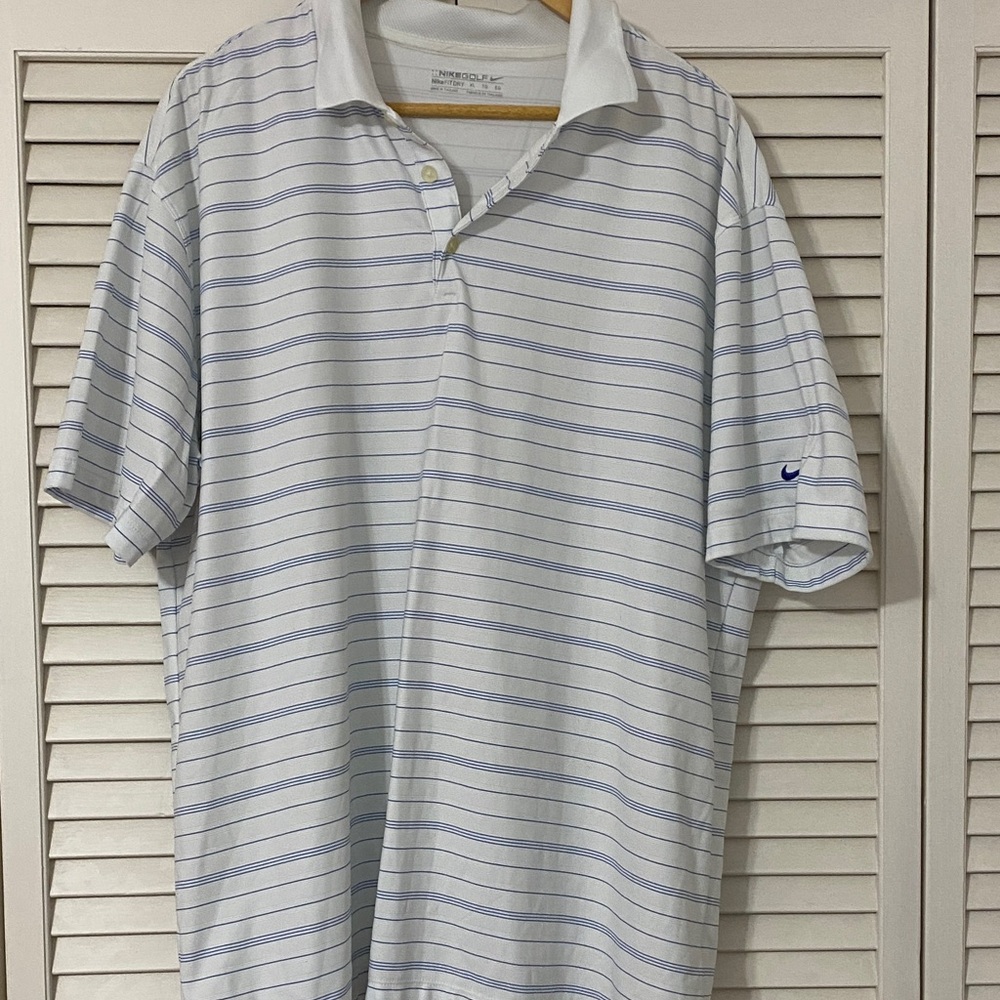 Nike Men's Polo with White and Blue Stripes